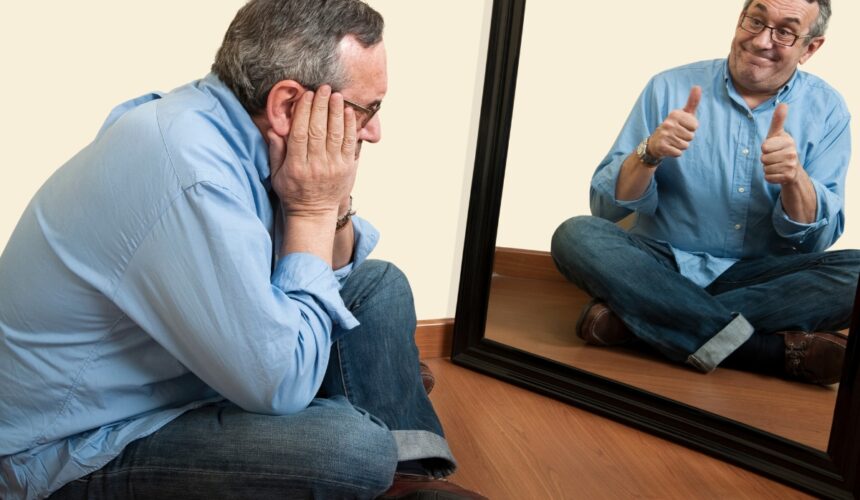 Mężczyzna przed lustrem - leczenie schizofrenii